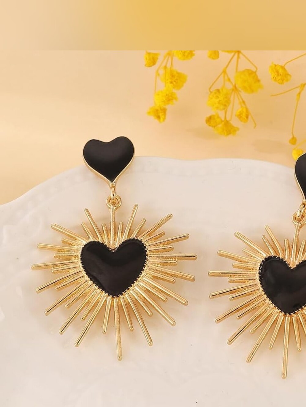 Sunburst Heart Drop Earrings Dangle